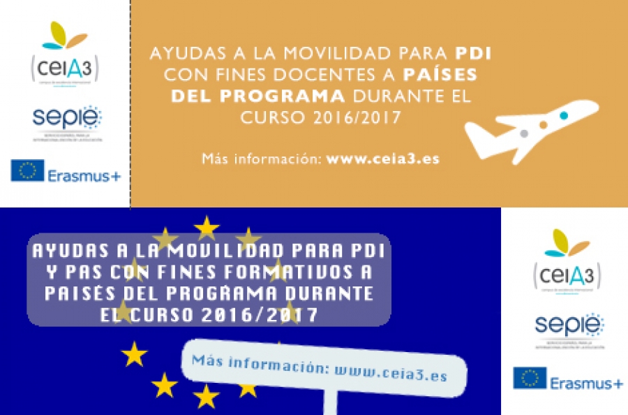 El ceiA3 oferta 11 becas de movilidad Erasmus+ para PDI con fines docentes y 7 becas para PDI y PAS con fines de formación