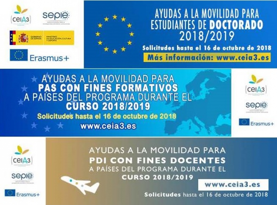 Abierta convocatoria Erasmus+ de movilidades a Europa para PDI, PAS y estudiantes de Doctorado de universidades agregadas al ceiA3