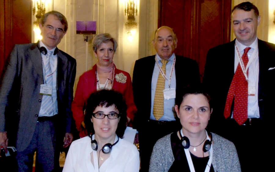 De izq. a dcha., Mª Eugenia Pérez (Magrama), Ana Ruano (Magrama), Pau Roca (Federación Española del Vino), Vicente Sotés (Universidad Politécnica de Madrid), Montserrat Iñiguez (Estación Enológica de Haro) y Juan Gómez (CEIA3)