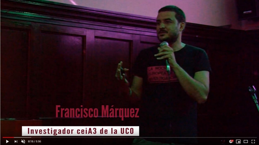 Francisco Márquez  Investigador ceiA3 de la UCO charla sobre el proyecto CUVrEN Olivar en la noche investigadores 2019