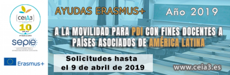 Abierta la convocatoria de ayudas a la Movilidad Internacional con Fines Docentes durante el año 2019 del ceiA3